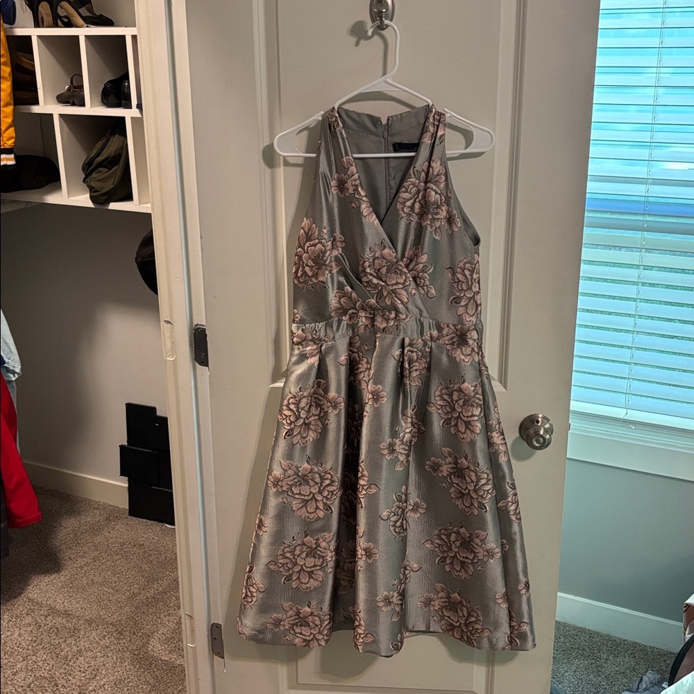 Chetta B Gray and Pink Floral Dress